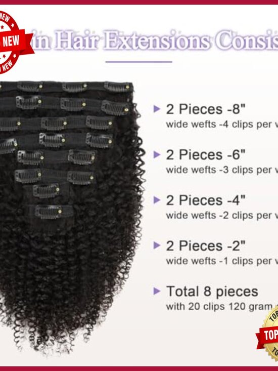 16 Inch Clip In Human Hair Extensions 120g 8pcs Kinky Curly Brazilian Virgin main image 4